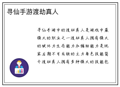 寻仙手游渡劫真人